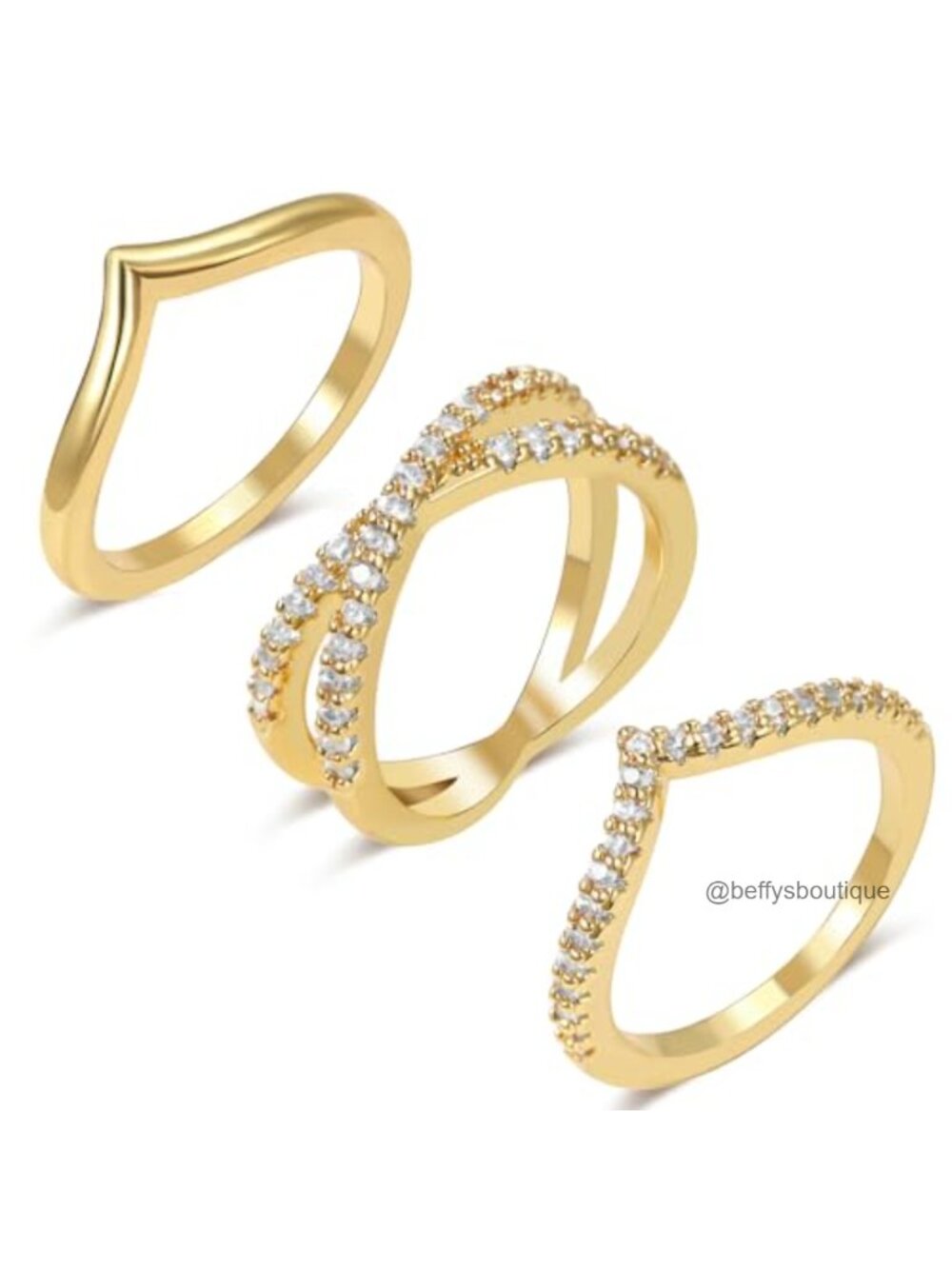 Gold Plated Stacking Rings Set Cubic Zirconia Wedding Bands Size 7